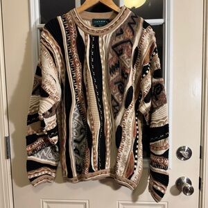 Vtg Tundra Canada Multi Color Sweater Mens Size L Biggie Hip Hop Coogi Style